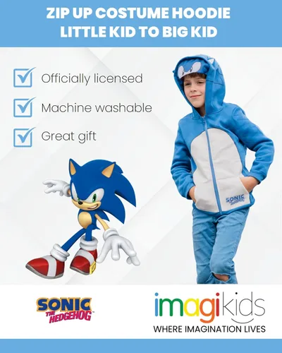 Vista 3 de SEGA Sonic The Hedgehog - Disfraz de forro polar con cremallera para niños pequeños a grandes