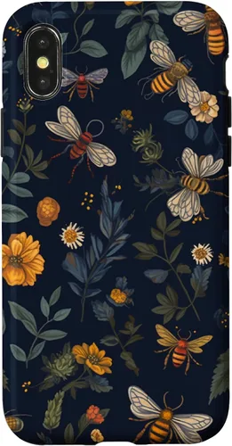 Vista 5 de Bees and Wildflowers on Dark Blue Funda para iPhone 17