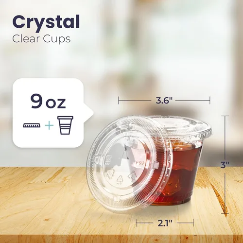 Vista 2 de Fit Meal Prep Paquete de 50 vasos de plástico transparente de 9 onzas con tapas planas, tazas desechables para café helado, sin BPA, taza de batido
