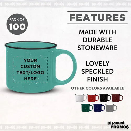 Vista 2 de DISCOUNT PROMOS Juego de 100 tazas de café personalizadas de cerámica para fogata, 13 onzas, paquete personalizado a granel, perfecto para té