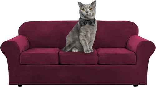 Vista 21 de ShowyLive Fundas para silla de sala de estar, funda elástica para sillón de felpa de terciopelo con 1 cojín separado, protector elástico de muebles