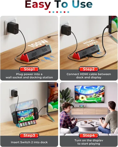 Vista 8 de Estación de acoplamiento Switch 2 para Nintendo Switch 2 Dock con HDMI 4K
