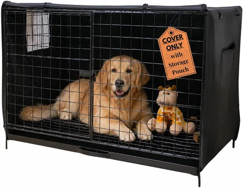 Vista 10 de Funda de jaula para perro de 36 pulgadas, material impermeable mediano, duradero, reductor de luz e impermeable con bolsa de almacenamiento, ventana