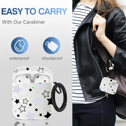 Vista 5 de Funda compatible con Airpods con llavero de estrella, diseño de estrella con bonitos encantos, funda protectora suave de poliuretano termoplástico a