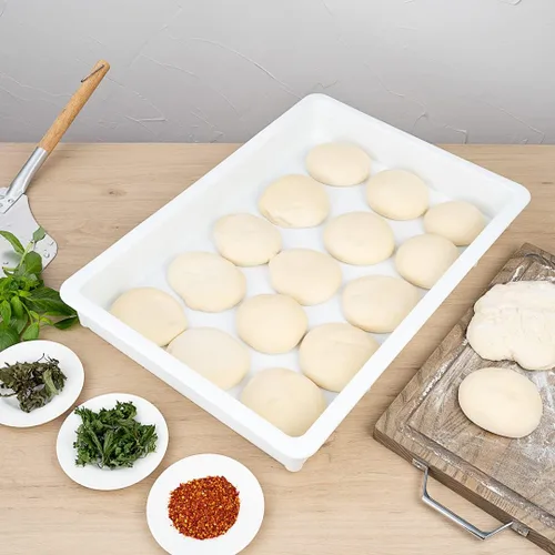 Vista 8 de Caja de prueba de 26 x 18 x 3 pulgadas, 1 caja de masa rectangular – apilable, lavavajillas, cajas de plástico blanco para masa de pizza, duraderas