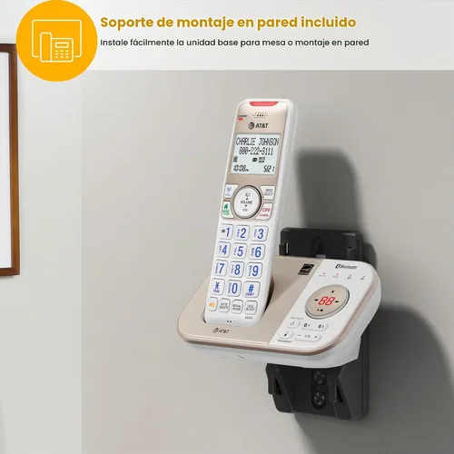 Vista 11 de AT&T 1-Handset DECT 6.0 - Teléfono inalámbrico expandible Bluetooth para el hogar con contestador, bloqueo inteligente de llamadas, identificador
