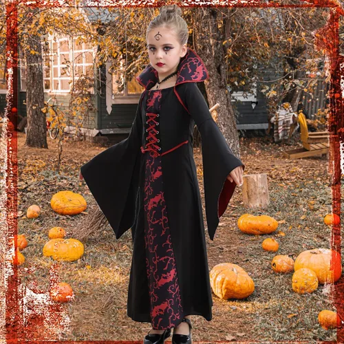 Vista 3 de iTVTi Disfraz de vampiro para niñas, disfraz de Halloween, carnaval, vestido negro para cosplay