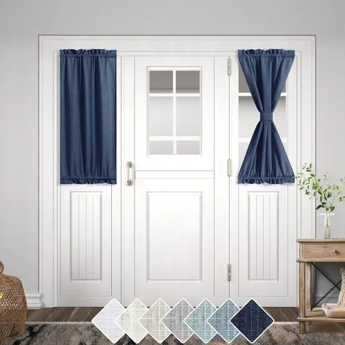 Vista 28 de KOUFALL Cortina de puerta francesa, persianas de lino para cubrir ventanas, 1 panel, 25 x 72 pulgadas de largo, color azul piedra