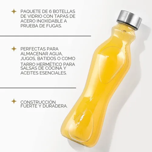 Vista 3 de JoyJolt Juego de botellas de agua de vidrio de primavera de 6 a 18 onzas con tapas de acero inoxidable, botellas de vidrio con tapas a prueba