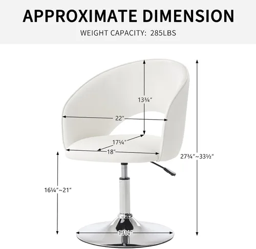 Vista 7 de Furnimart Silla de Tocador de Cuero Blanco, Taburete de Tocador con Altura Ajustable, Silla Giratoria con Respaldo, Silla Redonda de Maquillaje