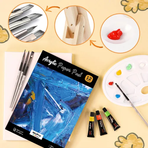 Vista 5 de Nicpro Juego de 60 piezas de pintura artística para niños, kit completo de suministros de pintura acrílica para niños y niñas con 24 pinturas
