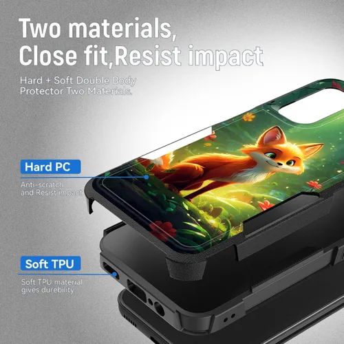 Vista 201 de Funda para Galaxy A14 5G, resistente de doble capa híbrida de policarbonato duro, goma suave, a prueba de golpes, funda protectora resistente