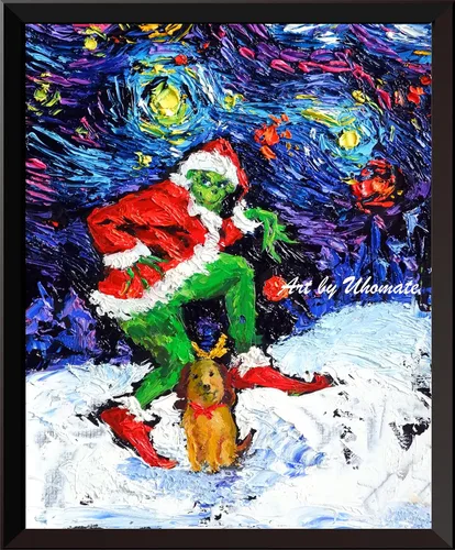 Vista 4 de Uhomate The Grinch - Pósteres de adornos navideños de Vincent Van Gogh, póster de noche estrellada para el hogar, lienzo para pared, decoración