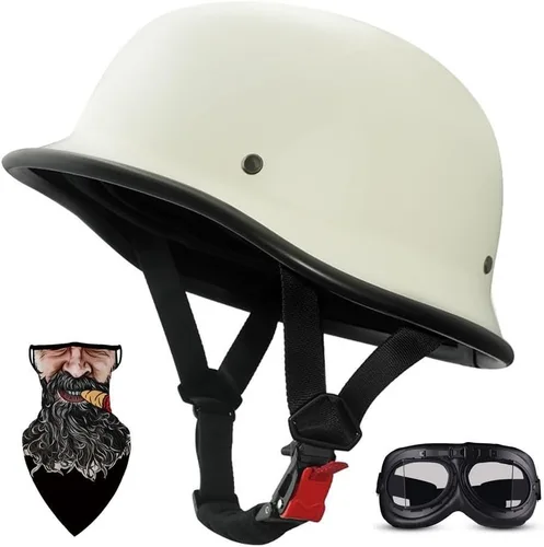 Vista 6 de Cascos de Moto Retro Jet para adultos, hombres y mujeres, DOT Homologado Semi Cubierto Vintage Ligero 22.93 oz, ABS 709S + EPS, forro fresco