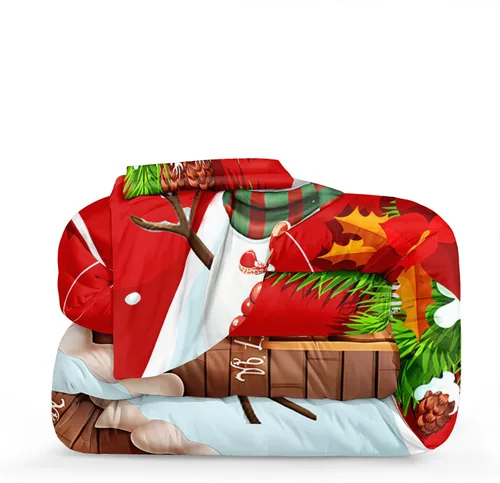 Vista 5 de Juego de edredón navideño de 4 piezas Papá Noel con copo de nieve blanco y rojo, juego de edredón con impresión de Navidad, festival de Navidad