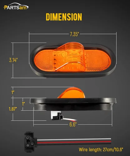 Vista 7 de Partsam 2 luces de marcador ámbar de 6.5 pulgadas con luz de giro medio, soporte de goma, 24 LED con lente reflejo, universal, impermeable, 6