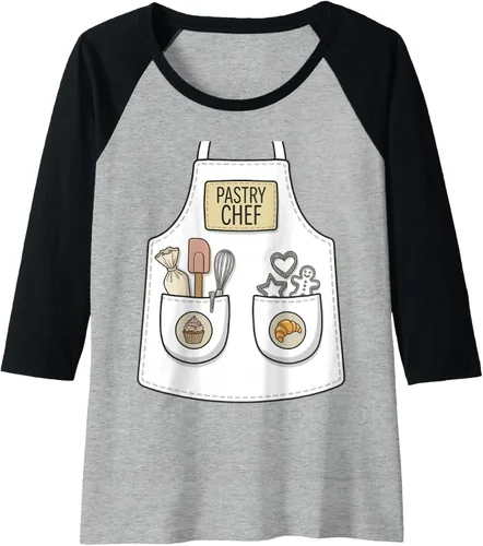Vista 10 de Pastry Chef Funny Baker Baking Patisserie Apron Costume Raglan Baseball Tee
