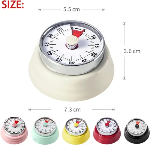 Vista 4 de Temporizador mecánico de cocina, respetuoso con el medio ambiente, no necesita pilas, reloj despertador magnético de cuenta regresiva de 60 minutos