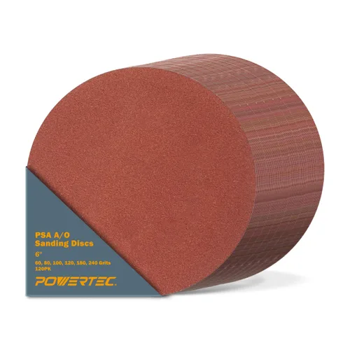 Vista 11 de POWERTEC 60 discos de lijado PSA de 5 pulgadas, 10 de cada uno de 60, 80, 100, 120, 180, 240 granos, papel de lija autoadhesivo surtido para paneles