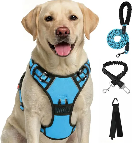 Vista 18 de FURRYFECTION Arnés a cuadros para perros pequeños, chaleco reflectante ajustable sin tirones para mascotas con clip frontal, correa, asa de fácil