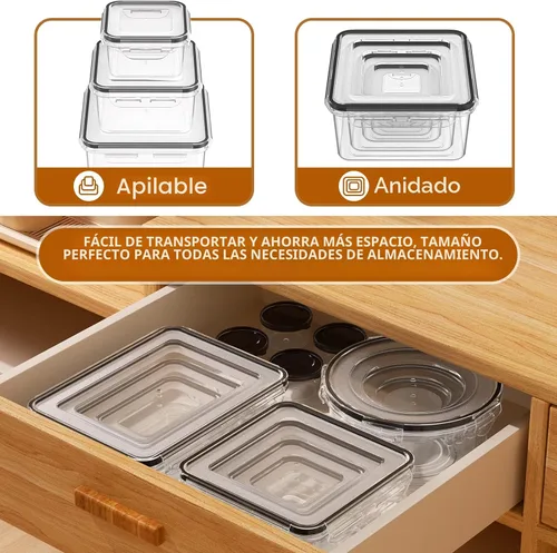Vista 7 de 40 recipientes de almacenamiento de alimentos con tapas herméticas (20 recipientes y 20 tapas), a prueba de fugas, juego de recipientes para 40