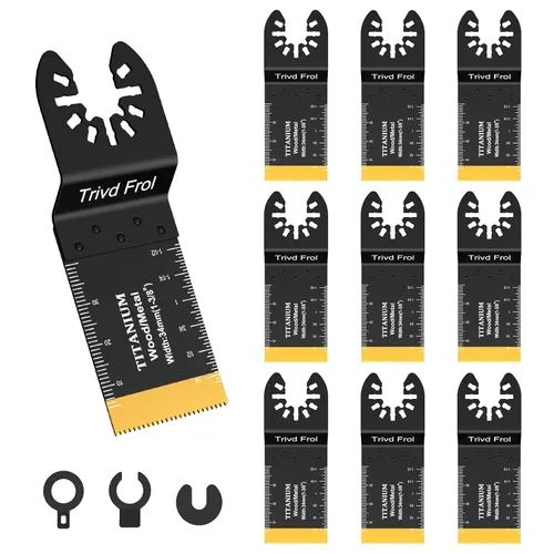 Vista 11 de Trivd Frol 100 piezas de hojas de sierra oscilantes, hojas de multiherramienta universales profesionales de titanio para madera, plásticos, metal