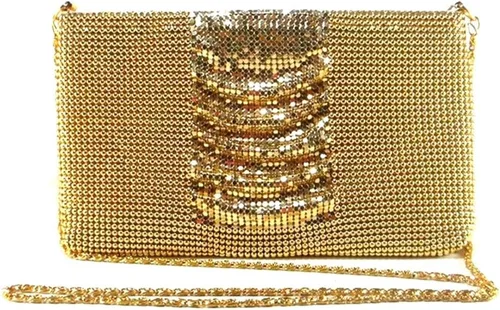 Vista 2 de Bolso de noche de malla metálica con cuentas de metal para mujer, para cóctel, fiesta, graduación, boda, banquete