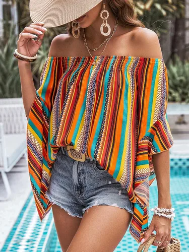 Vista 4 de Verdusa Blusa holgada de media manga con hombros descubiertos para mujer