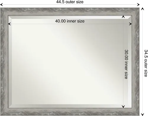 Vista 4 de Amanti Art Espejo de pared plateado de 35 x 45 pulgadas, con línea de onda, angosto, rectangular, para decoración de pared, sala de estar, marco