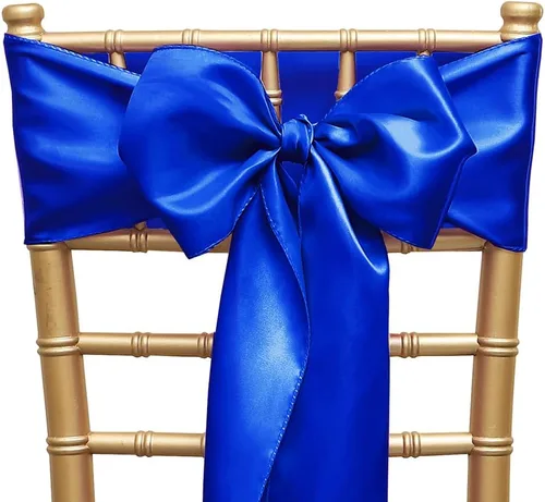 Vista 11 de Paquete de 50 cintas de satén para sillas color azul bebé, 7 x 108 pulgadas, cintas universales doradas para sillas de boda, ceremonia, fiesta
