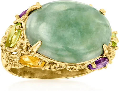 Vista 4 de Ross-Simons Anillo de piedras preciosas múltiples de jade y 0.90 qt t en oro de 18 quilates sobre plata esterlina