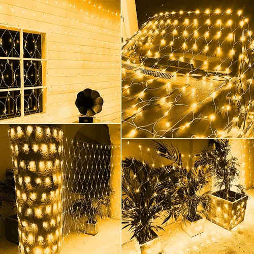 Vista 5 de FUNPENY Luces de Red LED de Navidad 360, 12 pies x 5 pies, Luces de Cadena de Navidad para Exteriores de Cable Transparente, 8 Modos, Impermeable