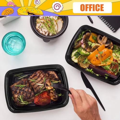 Vista 7 de Teivio Paquete de 20 recipientes de plástico reutilizables para preparación de comidas, 1 compartimento con tapas, contenedores de plástico Bento