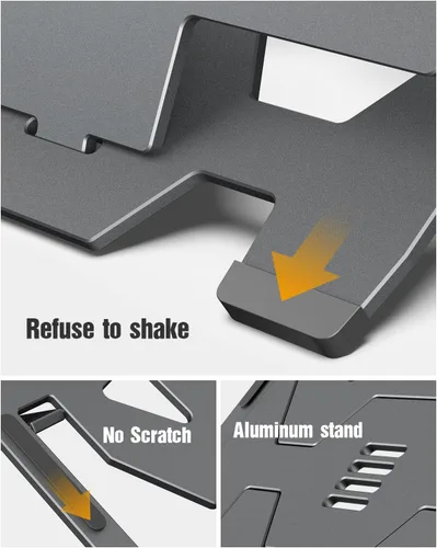 Vista 5 de YHCFLY Soporte para portátil para escritorio, soporte de aluminio ajustable y plegable para computadora con elevador antideslizante para laptop