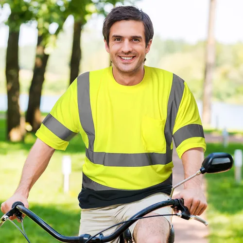 Vista 5 de Zhanmai 3 piezas de camiseta de manga corta de alta visibilidad para hombres clase 3 camiseta reflectante transpirable de seguridad para el trabajo