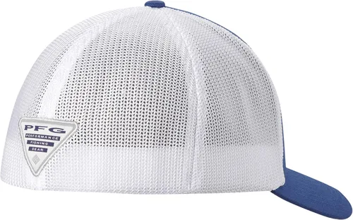 Vista 2 de Columbia PFG - Gorra con malla, color Mountain Blue, con aplique bandera de EE. UU., talla S y M