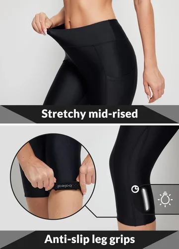 Vista 5 de BALEAF Pantalones cortos acolchados de ciclismo para mujer, pantalones de ciclismo capris para ciclismo, leggings giratorios 34 UPF 50+