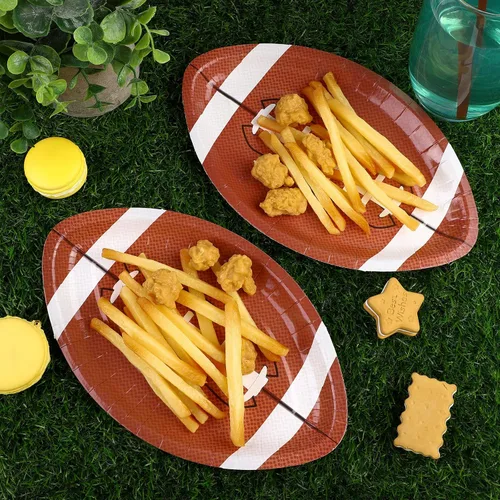 Vista 5 de ADXCO 50 platos de papel con forma de fútbol, suministros para fiestas de fútbol para decoración de cumpleaños, juegos deportivos, 9.4 x 5.9 pulgadas