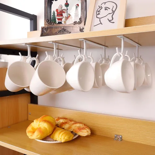 Vista 4 de Soporte para tazas debajo del gabinete, ganchos para tazas debajo del estante, soporte para tazas de café, estante de almacenamiento para tazas