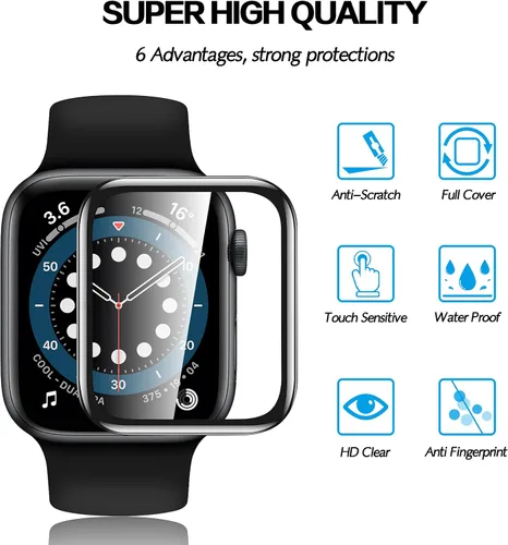 Vista 4 de geekboy [Paquete de 2] Protector de pantalla de vidrio templado para Apple Watch Series 6/SE/5/4, cubierta protectora de cobertura completa