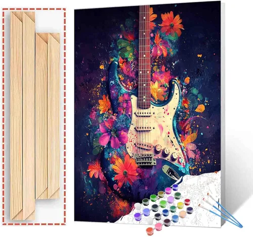 Vista 21 de Aihonmin Graffiti instrumental, paquete de 6 pinturas por números para adultos, kit de pintura musical por números, sobre lienzo para principiantes