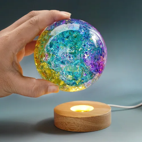 Vista 9 de Bola de cristal agrietada con hielo colorido de 3.937 in con base LED, esfera de cristales curativos para decoración del hogar Colorido-c