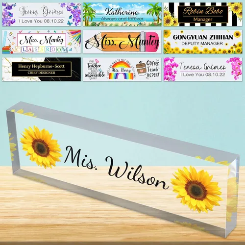 Vista 24 de Placa de nombre de escritorio personalizada de bloque de acrílico personalizado para oficina, placa de escritorio personalizada, decoración