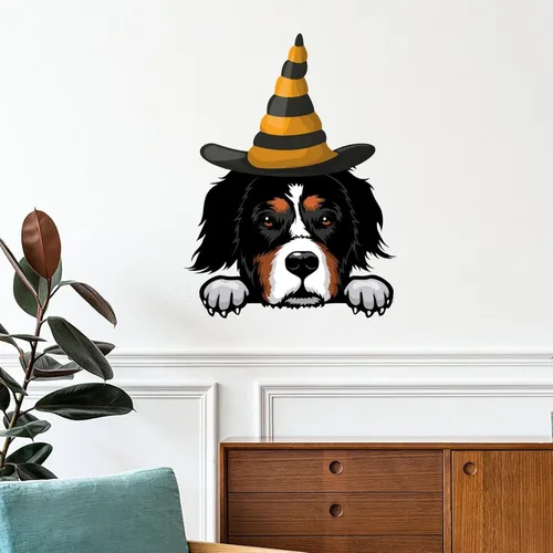 Vista 13 de Guangpat Calcomanías de pared de Halloween, brujas, bull terrier, decoración en miniatura, calcomanías de Feliz Halloween, decoración de pared