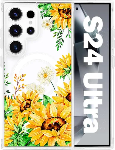 Vista 76 de Funda magnética para Samsung Galaxy S22 Ultra Flower, compatible con MagSafe, patrón floral transparente a prueba de golpes, parte trasera
