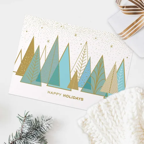 Vista 4 de Canopy Street Masterpiece Árboles contemporáneos con papel de oro para tarjetas festivas / 15 tarjetas de Navidad modernas en caja con sobres