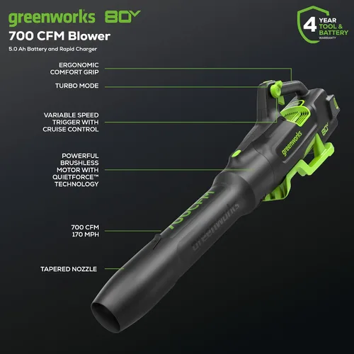 Vista 2 de Greenworks 80V 21" Cortacésped manual + Soplador (Gen 2), batería de 5.0Ah