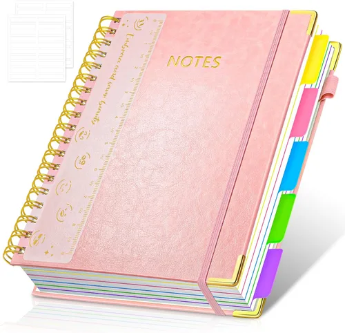 Vista 9 de Cuaderno de espiral con tapa dura, cuadernos B5 grandes de 8"x10", con divisores extraíbles y pestañas, 300 páginas, cuaderno de 5 asignaturas