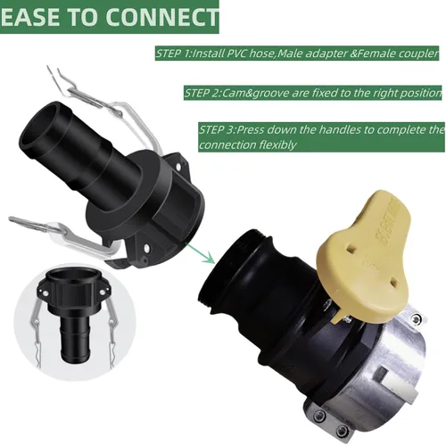 Vista 5 de Adaptador S75x6 DN50 IBC 2.95 "Válvula de rosca fina 2" C-200 Camlock Fitting Heavy Duty NPT Tank Connector, Quick Cam Lock, Leakproof Seal