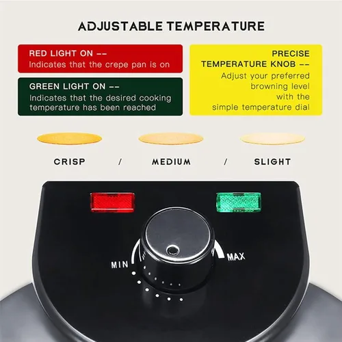 Vista 4 de Máquina de crepas de mesa, máquina eléctrica para panqueques, placa antiadherente de calefacción de doble cara de 12 pulgadas, temperatura ajustable